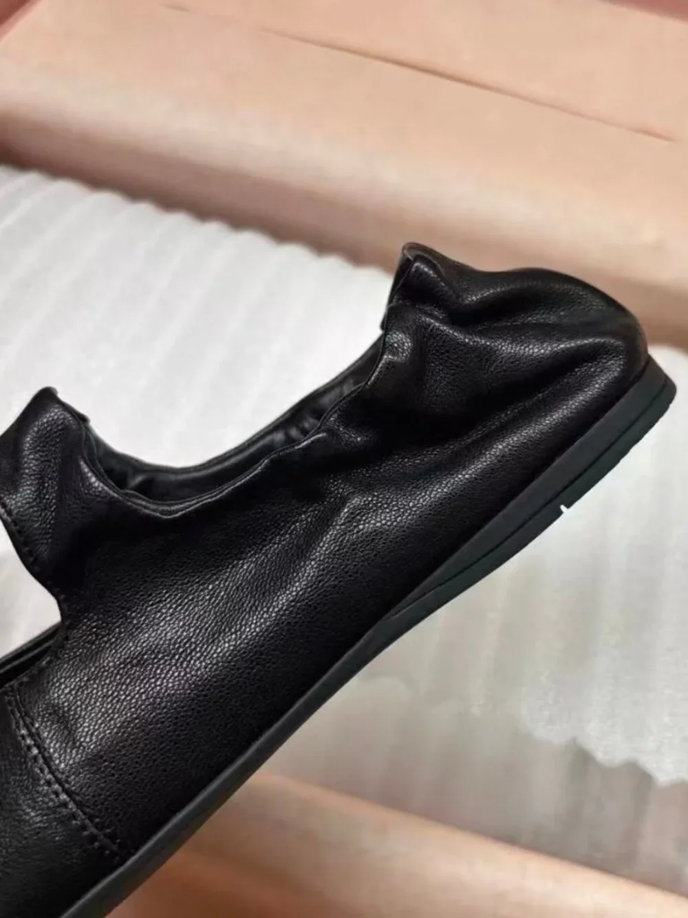 Miu Miu Ruffle Collar Leather Mary Jane Ballerinas